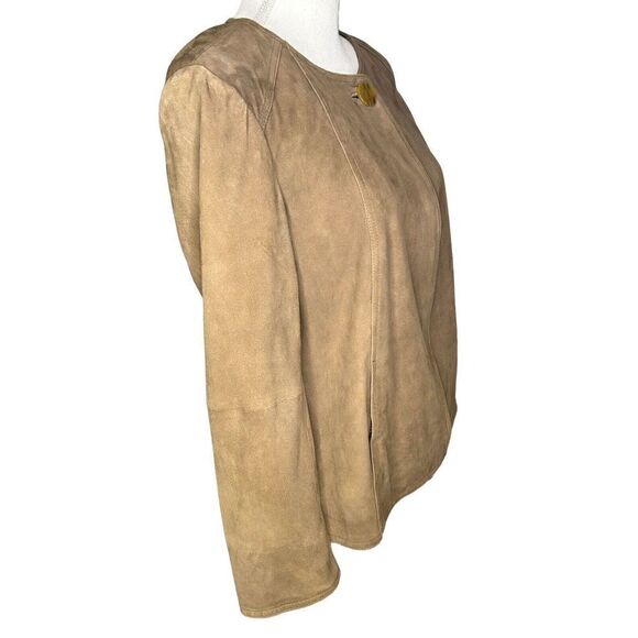 TALBOTS 100% Leather Suede $349 Lightweight Brown 1 Button Jacket 14P NWT - Picture 2 of 4